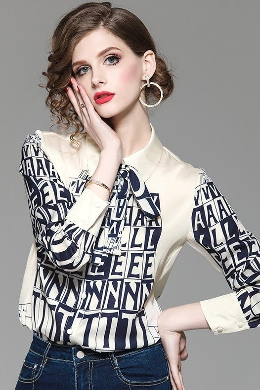Letter Print Satin Blouse