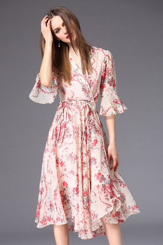Floral Print Dress W/ Ruffle Detail