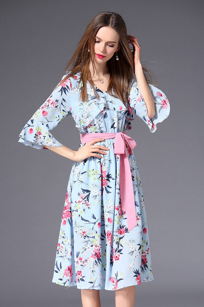 Ruffled Dress W/ Belt