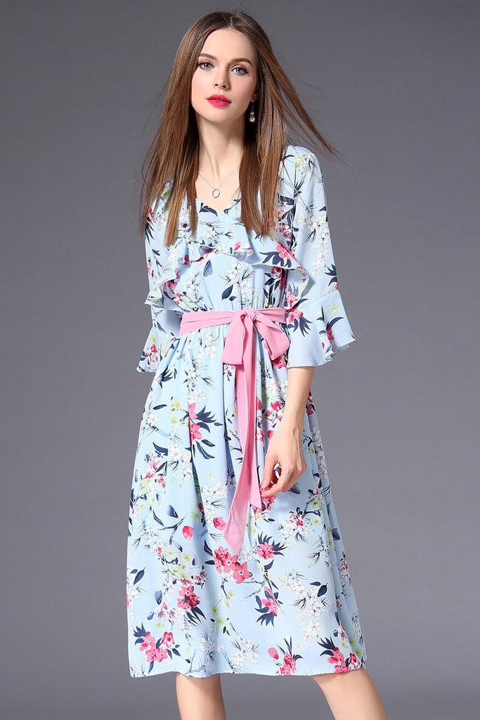 Ruffled Dress W/ Belt