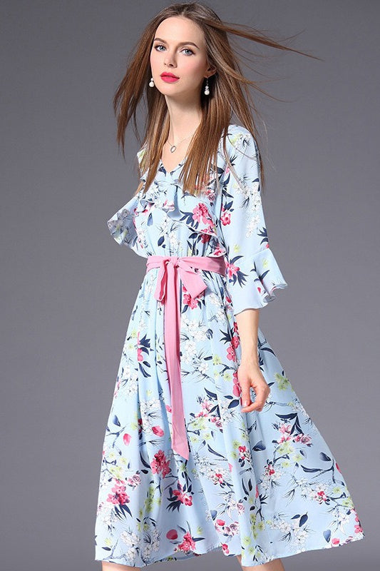 Ruffled Dress W/ Belt