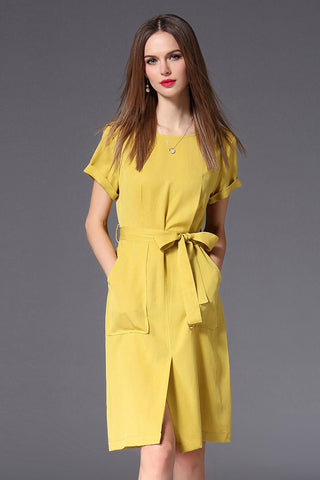 Yellow Tencel Dress W/ Pockets