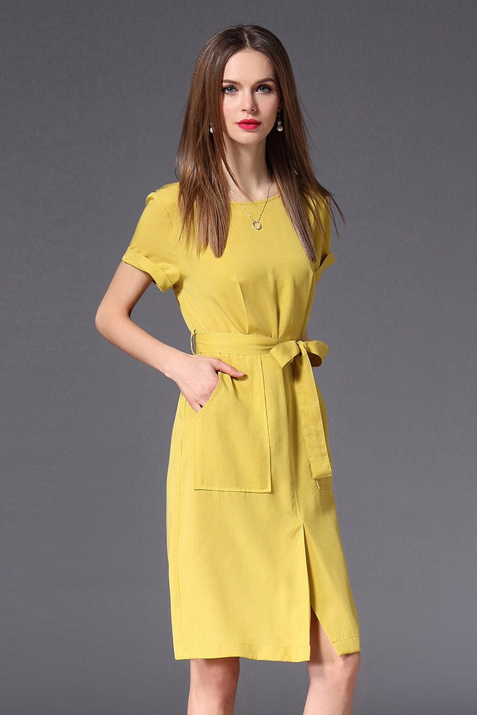 Yellow Tencel Dress W/ Pockets