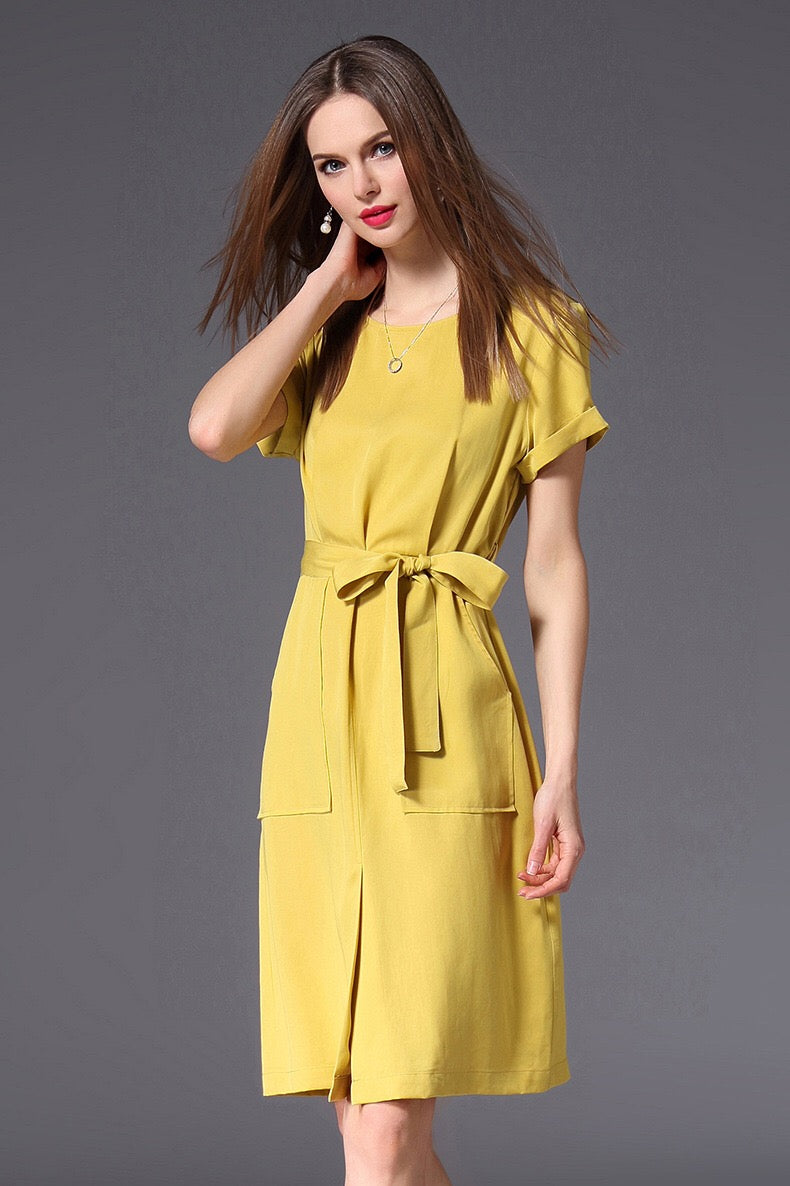 Yellow Tencel Dress W/ Pockets