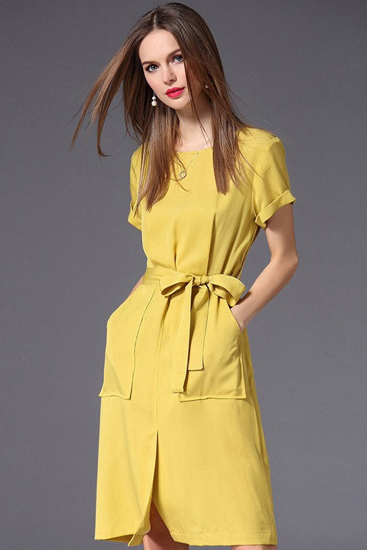 Yellow Tencel Dress W/ Pockets