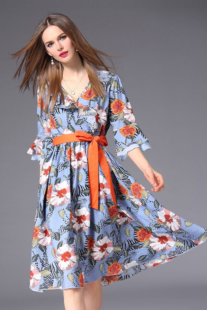 Floral Dress W/ Contrast Belt