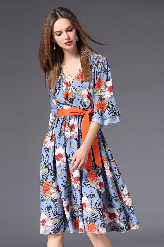 Floral Dress W/ Contrast Belt