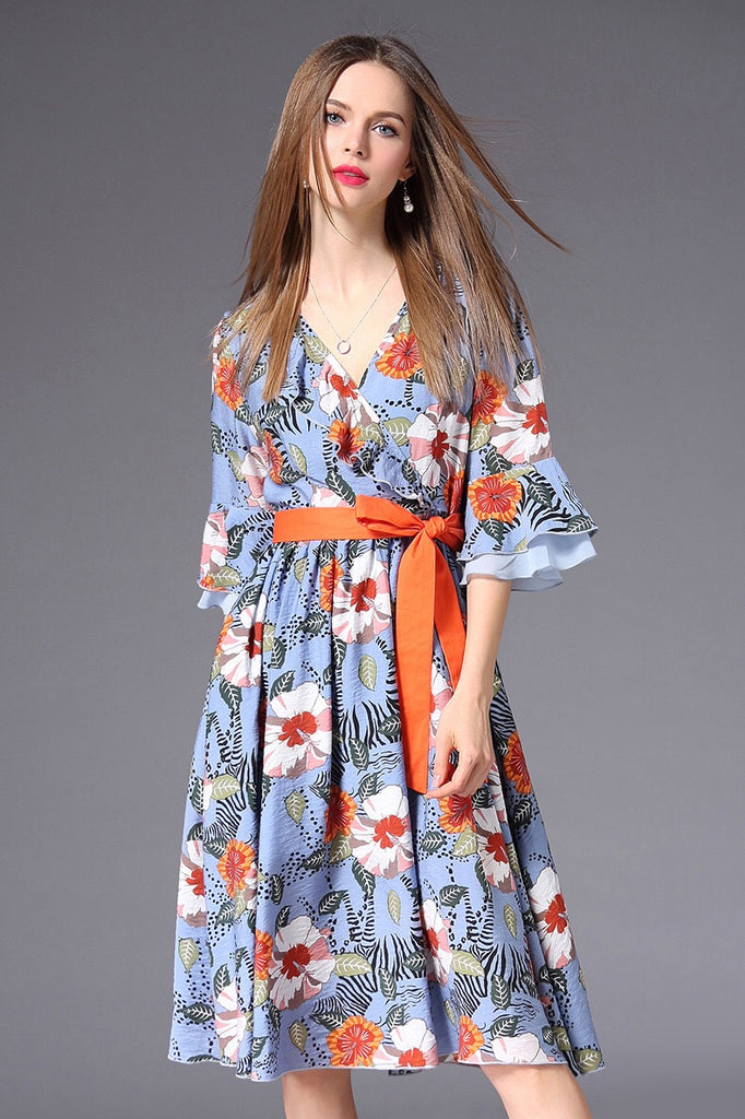 Floral Dress W/ Contrast Belt