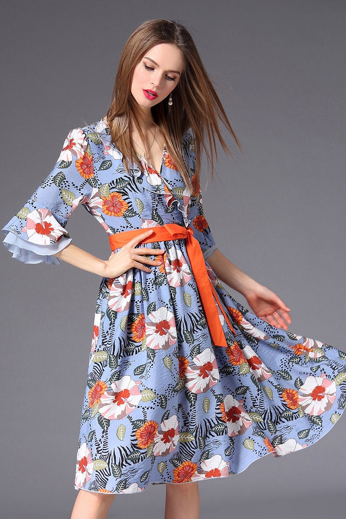 Floral Dress W/ Contrast Belt