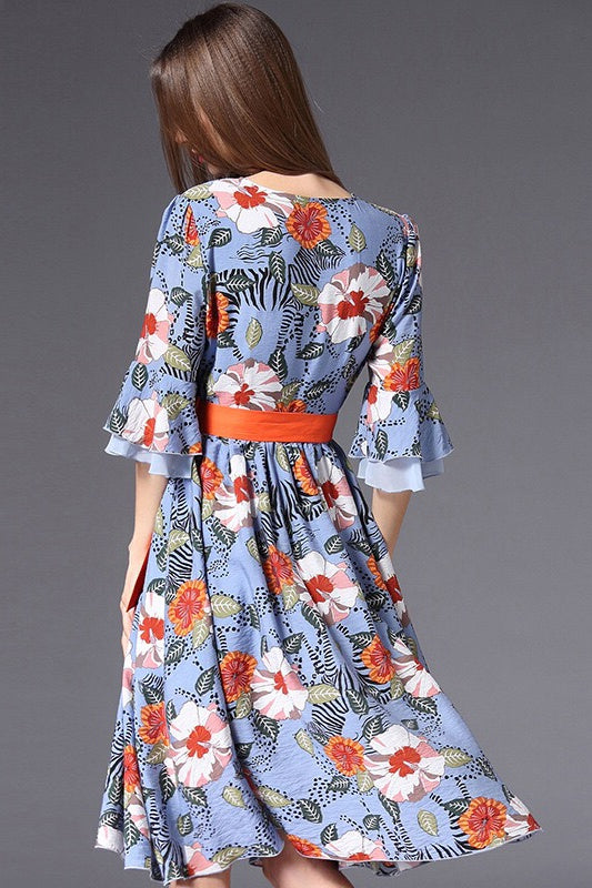 Floral Dress W/ Contrast Belt
