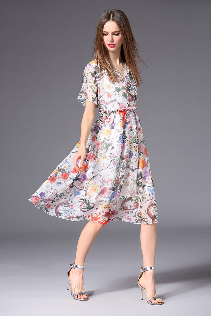 Floral Print Chiffon Dress