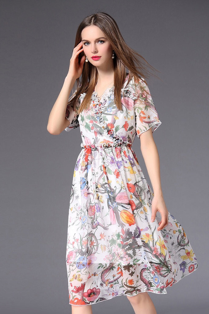Floral Print Chiffon Dress