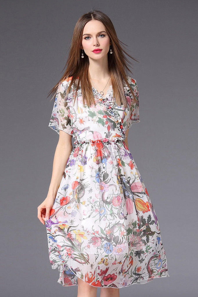 Floral Print Chiffon Dress