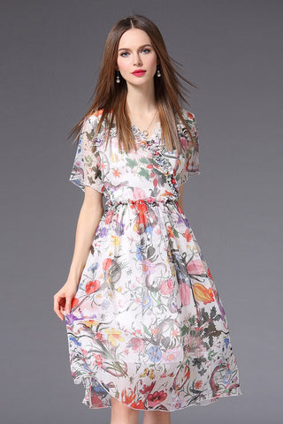 Floral Print Chiffon Dress