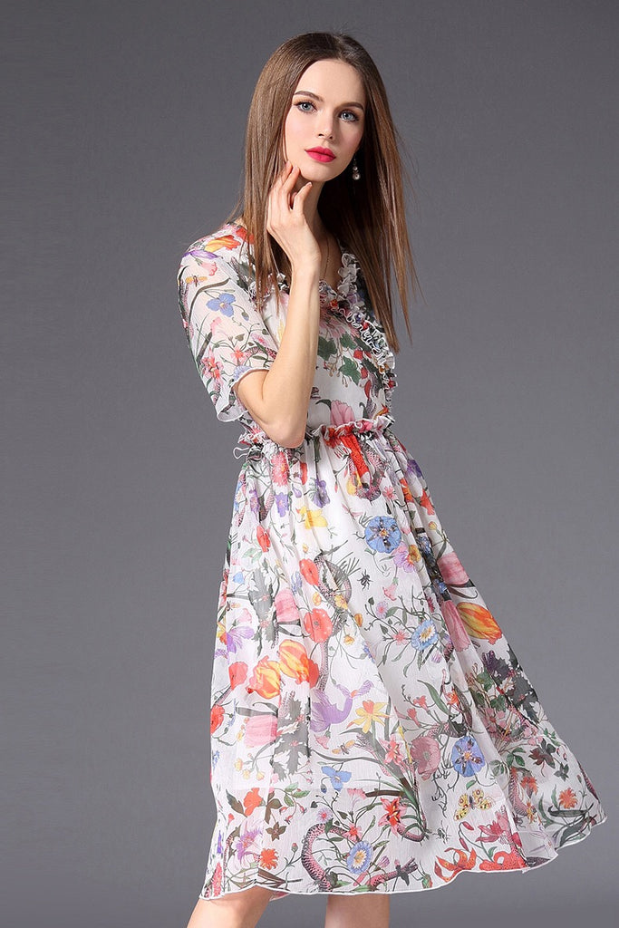 Floral Print Chiffon Dress