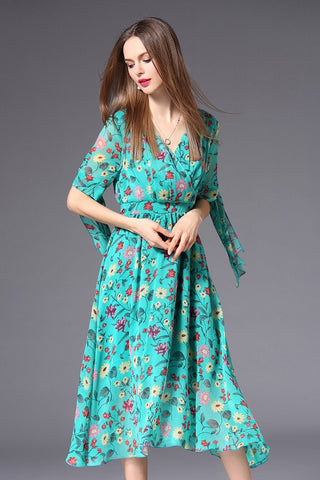 Crossed Top Floral Chiffon Dress