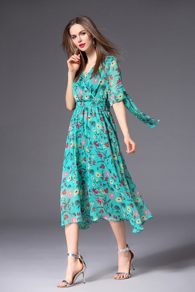 Crossed Top Floral Chiffon Dress