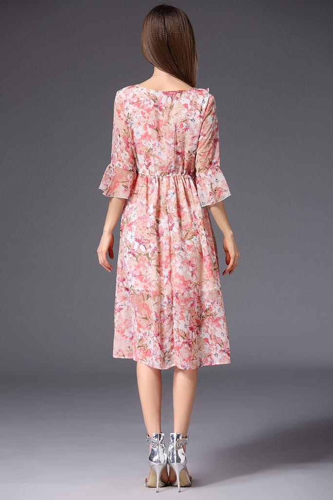 Floral Print Dress W/ Ruffle Detail