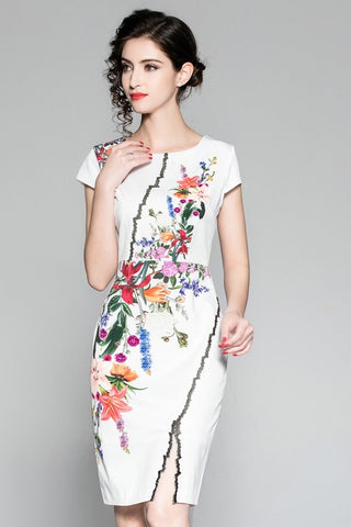Floral Fitted Dress W/ Slit