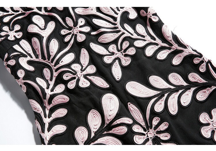 Embroidered Fitted Midi Dress