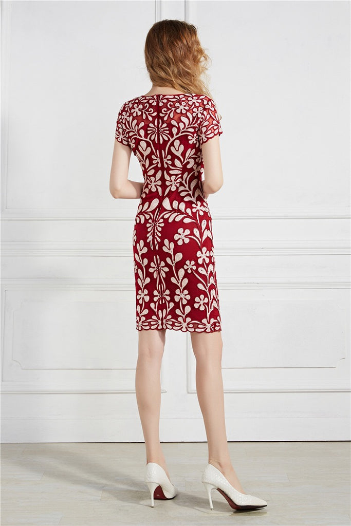 Embroidered Fitted Midi Dress