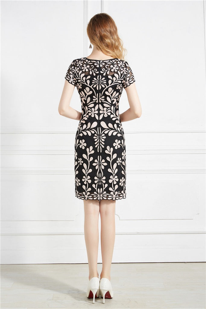 Embroidered Fitted Midi Dress