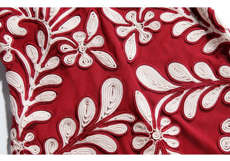 Embroidered Fitted Midi Dress