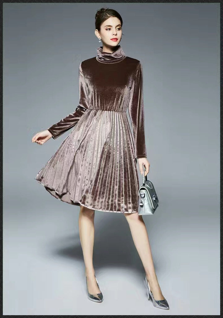 Pleated Velvet Dress