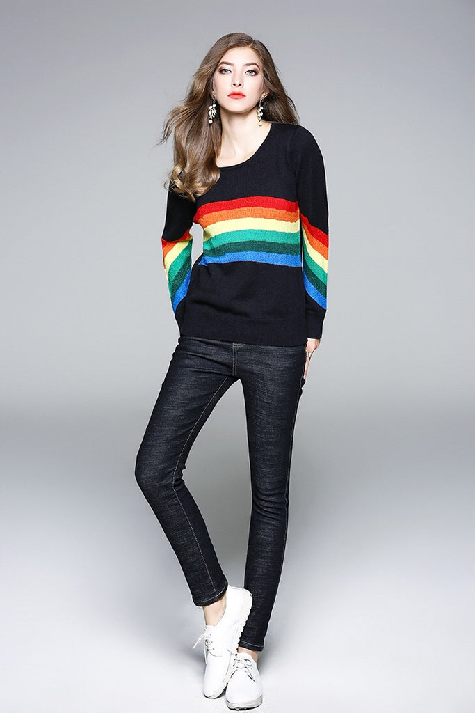 Rainbow Sweater W/ Silver Thread