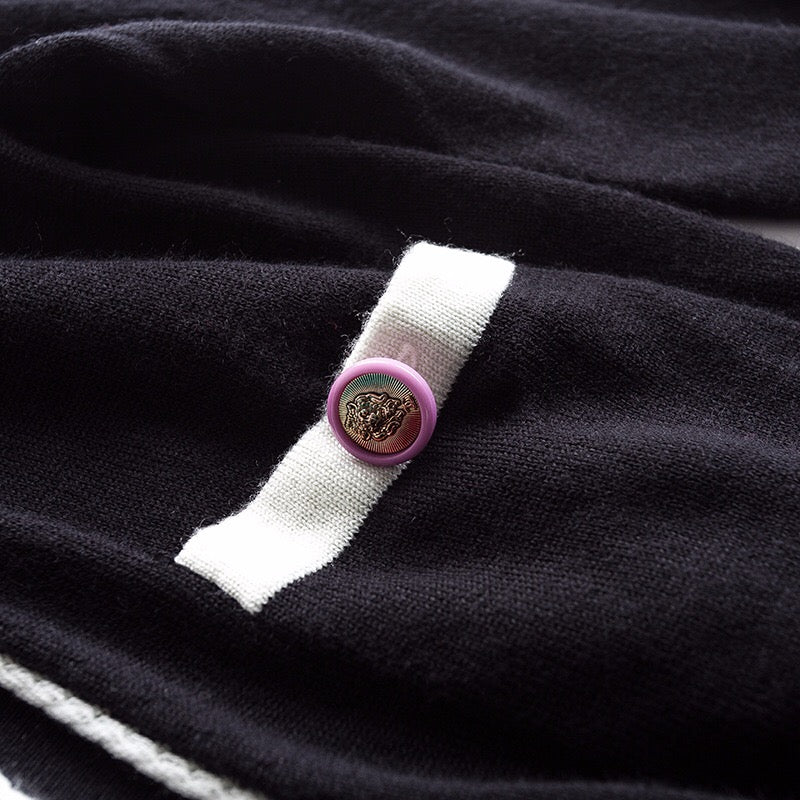 Black Cardigan W/ White Stripe