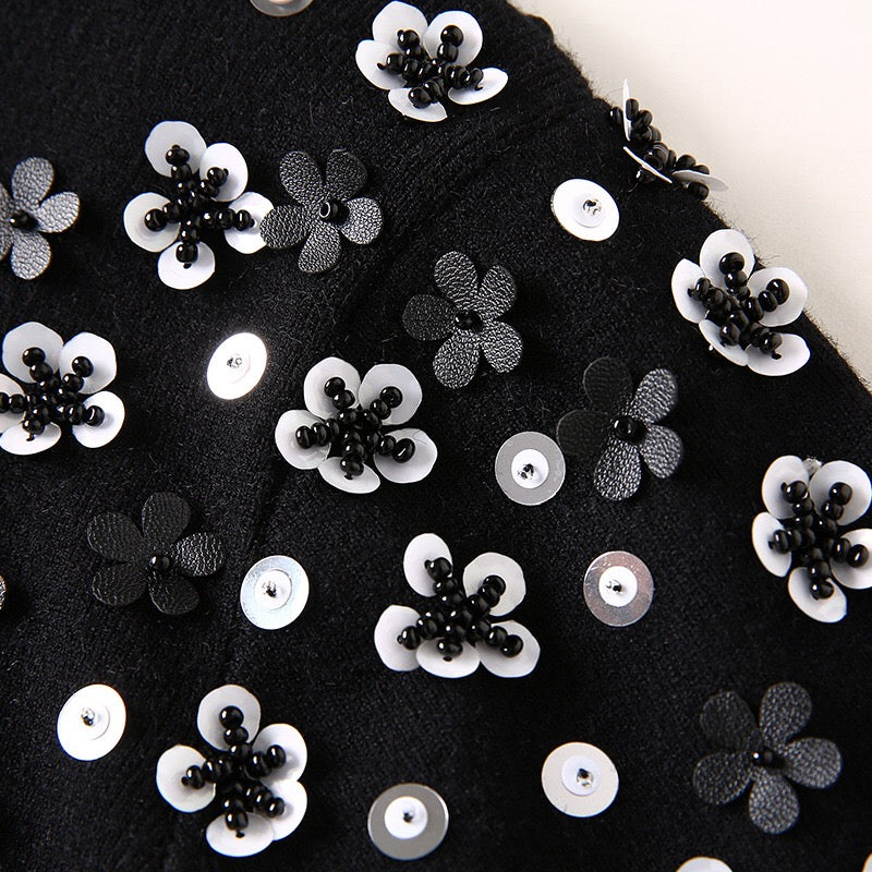 Black Sweater W/ 3D Flowers