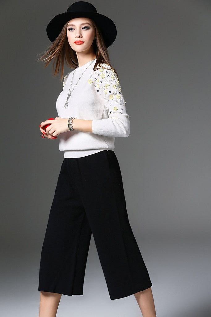 White Sweater W/ 3D Flowers