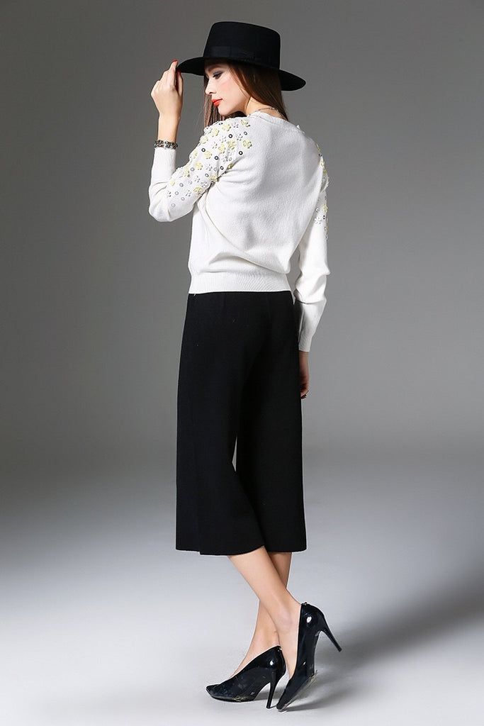 White Sweater W/ 3D Flowers