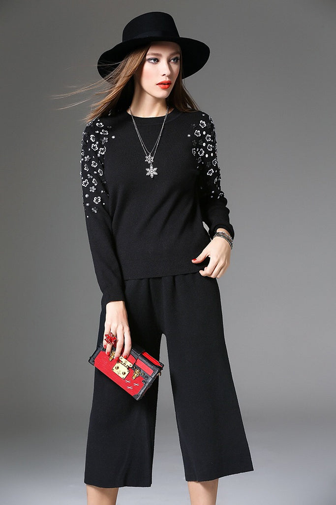 Black Sweater W/ 3D Flowers