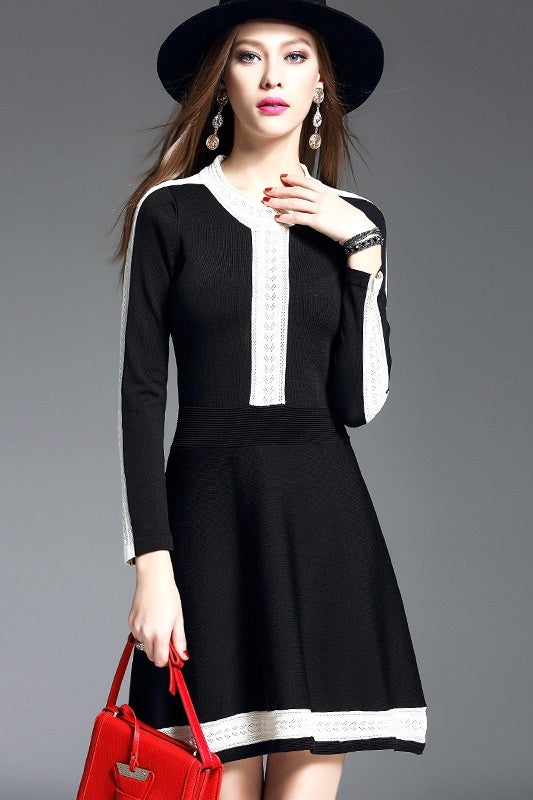 Black Knit Dress W/ Contrast