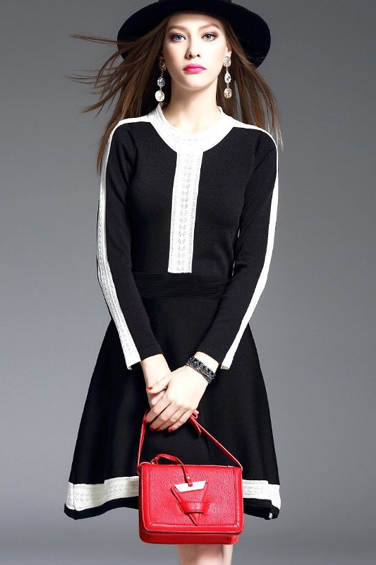 Black Knit Dress W/ Contrast