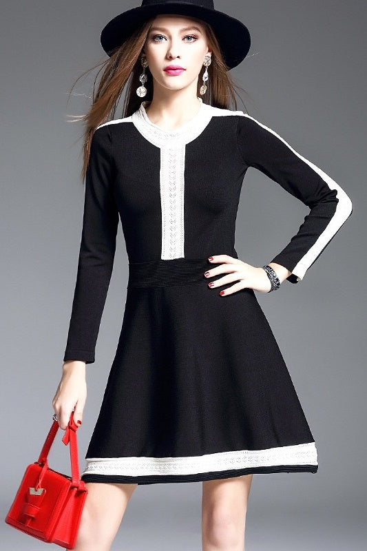 Black Knit Dress W/ Contrast