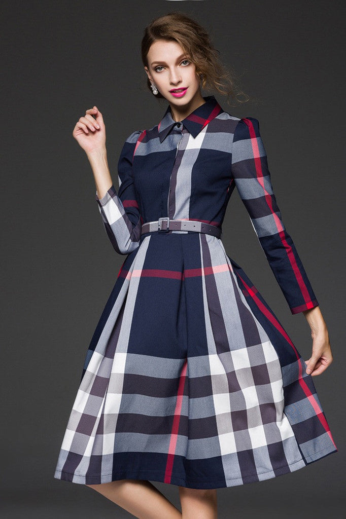 Plaid Shirt Dress W/ Belt - Spring Dress - Dress Album