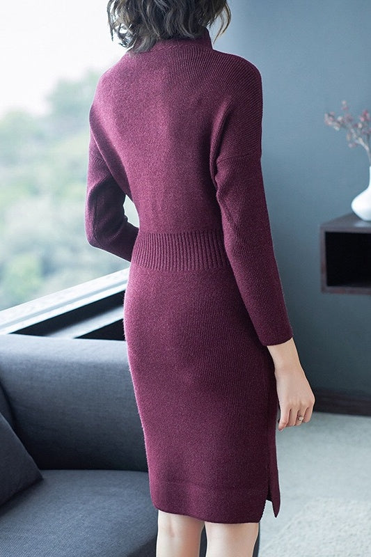 Scallop V Neck Sweater Dress