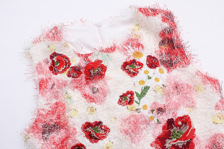 Fluffy Embroidered Floral Dress