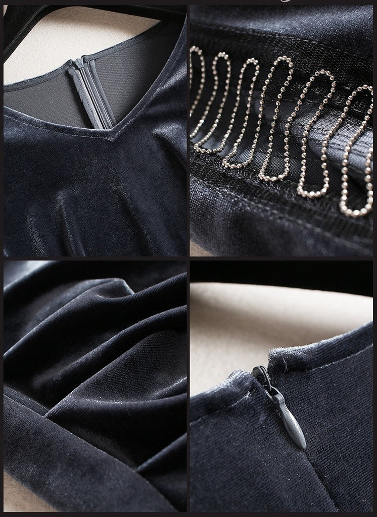 Velvet Dress W/ Beads Detail