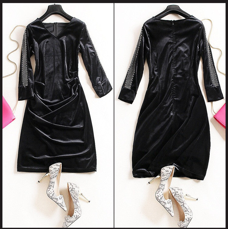 Velvet Dress W/ Beads Detail