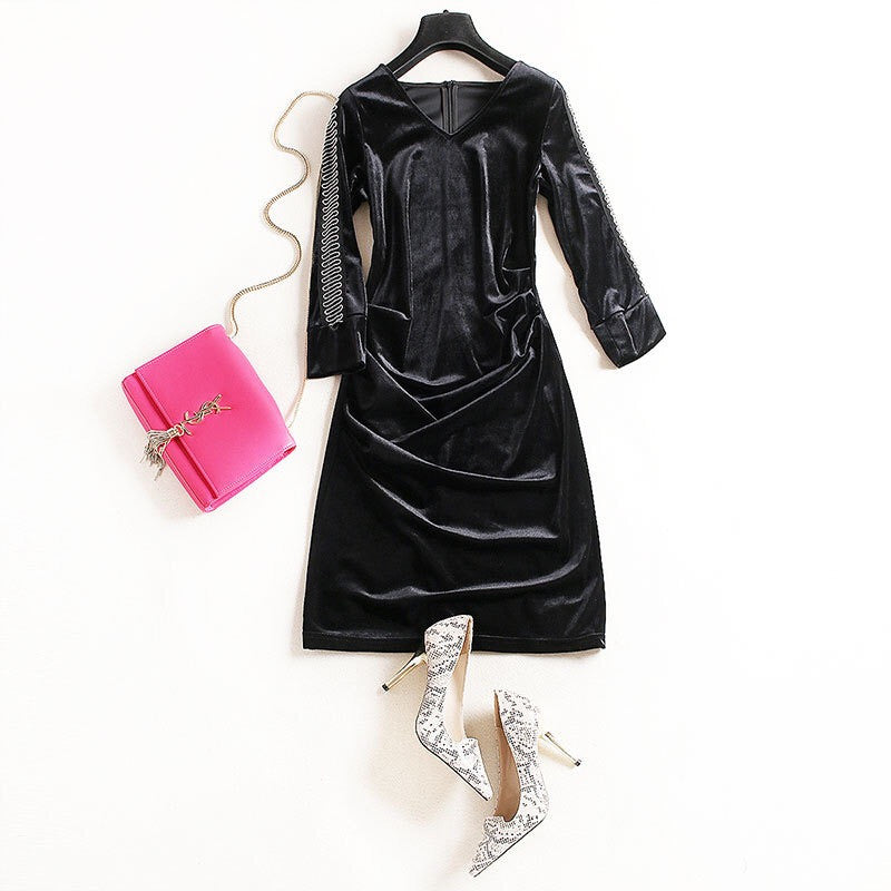 Velvet Dress W/ Beads Detail