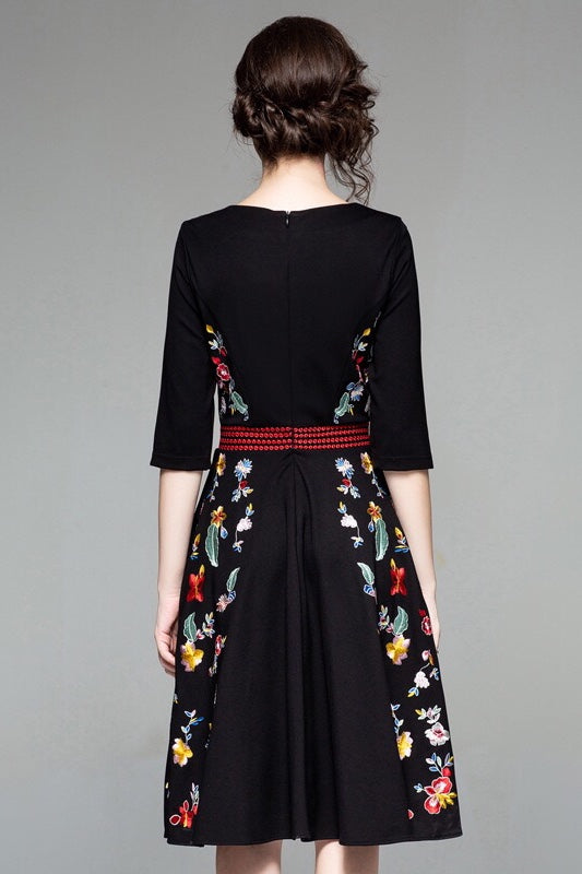 Black Dress W/ Floral Embroidery