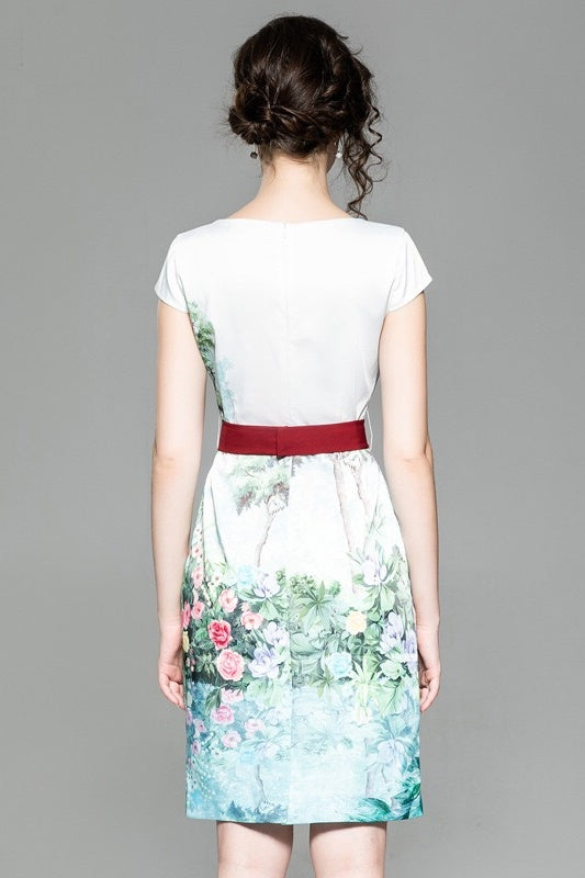 Floral Dress W/ Red Belt