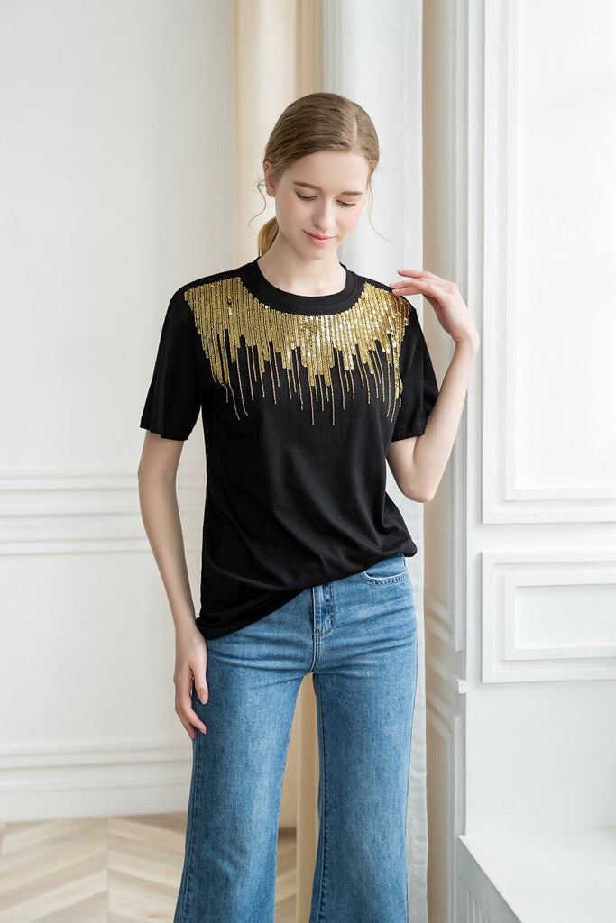 Round Neck Sequin Top