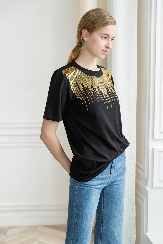 Round Neck Sequin Top