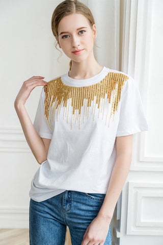 Round Neck Sequin Top