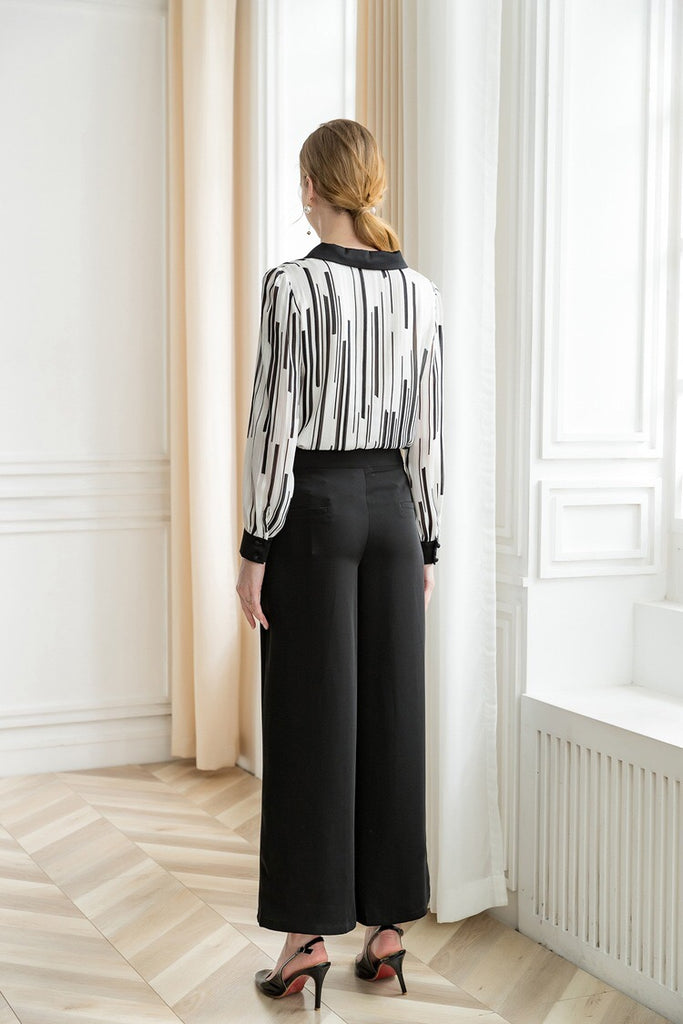 Printed Blouse W/ Contrast Collar