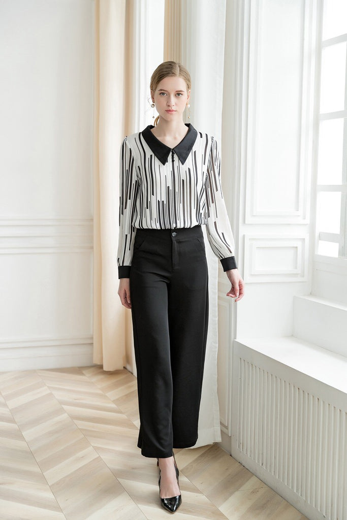 Printed Blouse W/ Contrast Collar